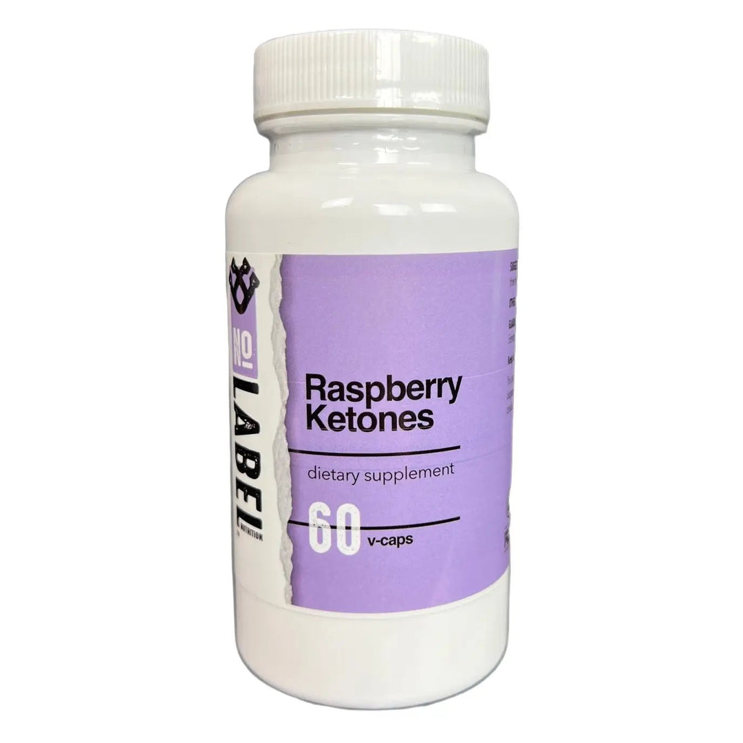 a bottle of No Label Nutrition Raspberry Ketones