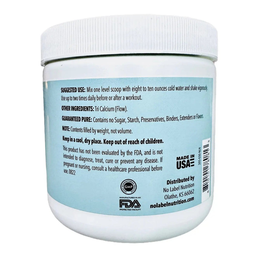 A canister of No Label Nutrition Creatine Powder on a white background