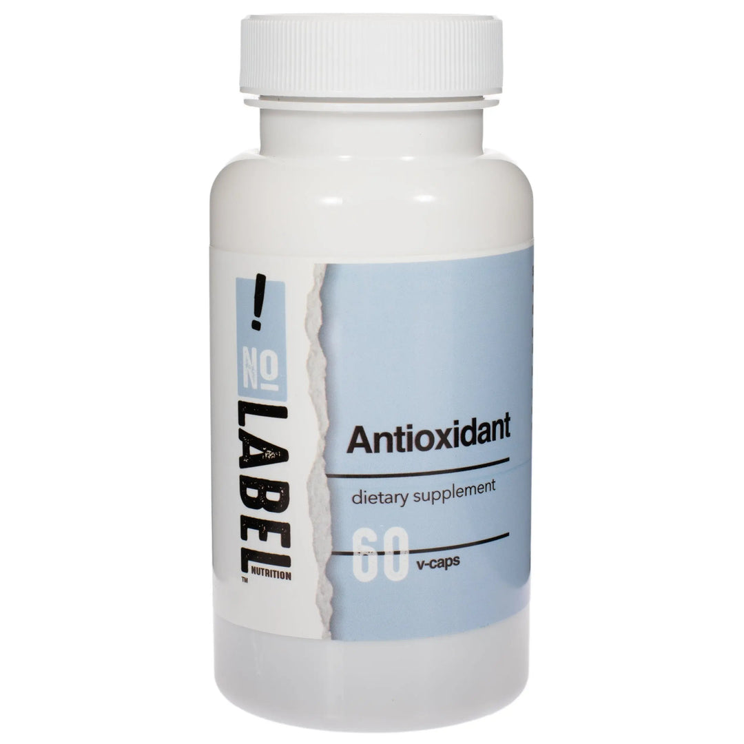 A bottle of No Label Nutrition Antioxidant on a white background