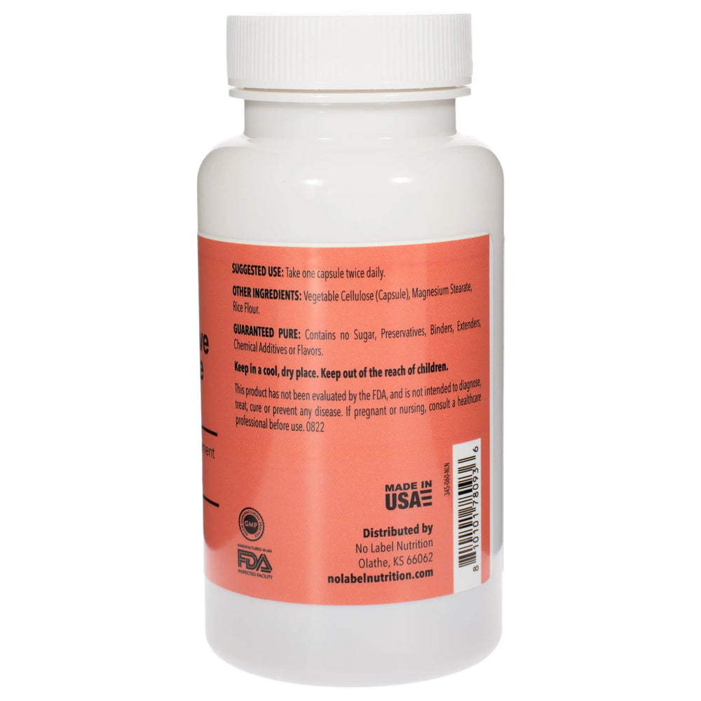 A bottle of No Label Nutrition Digestive Enzymes on a white background