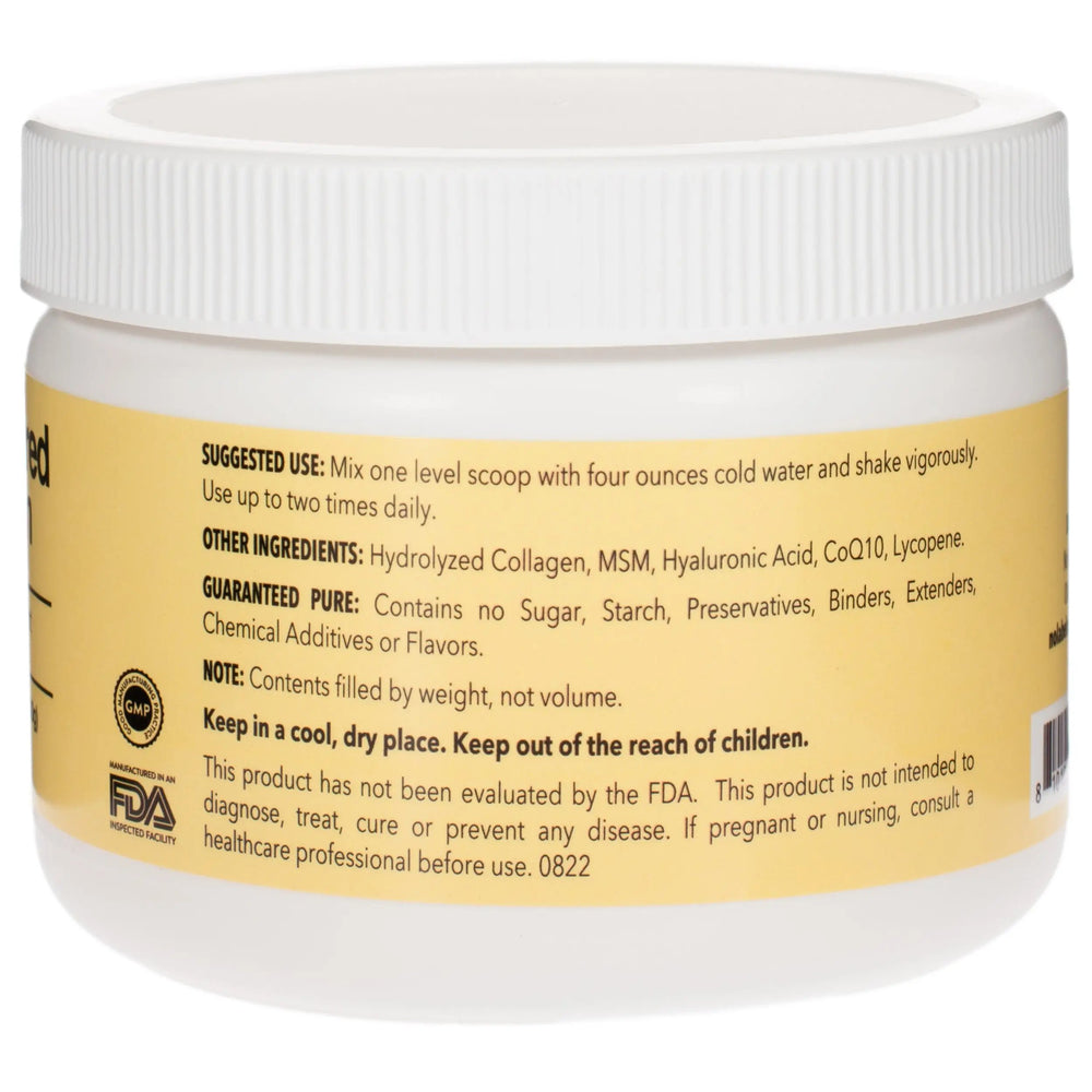 A canister of No Label Nutrition Unflavored Collagen on a white background
