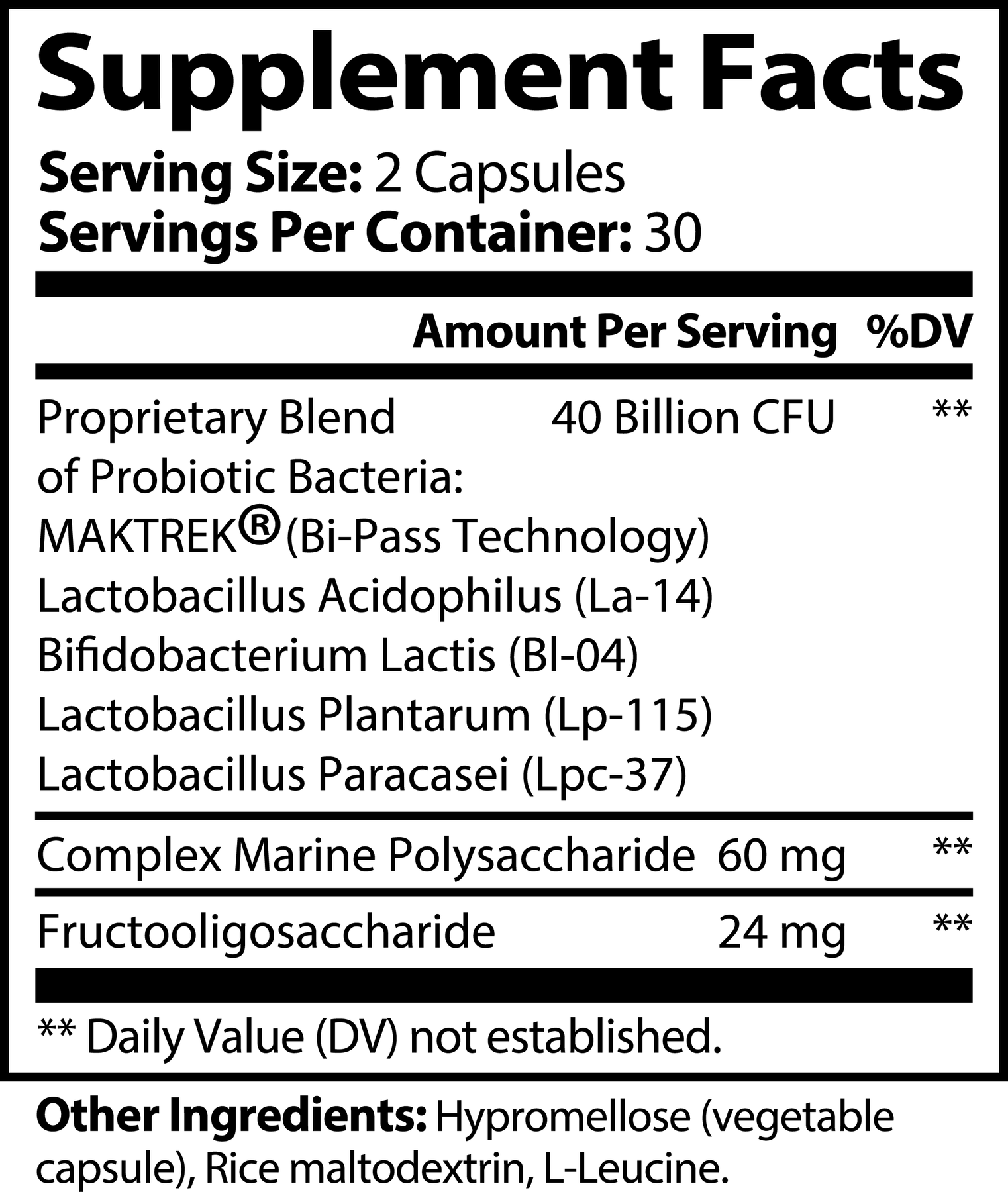 Generic Probiotic Label Probiotic 40 Billion with Prebiotics | No Label Nutrition®